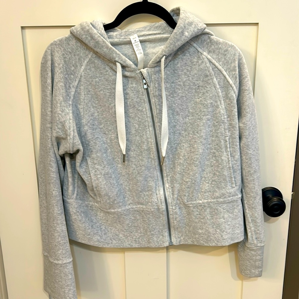 Lululemon Morning Restore velour gray hoodie.  XS/S.